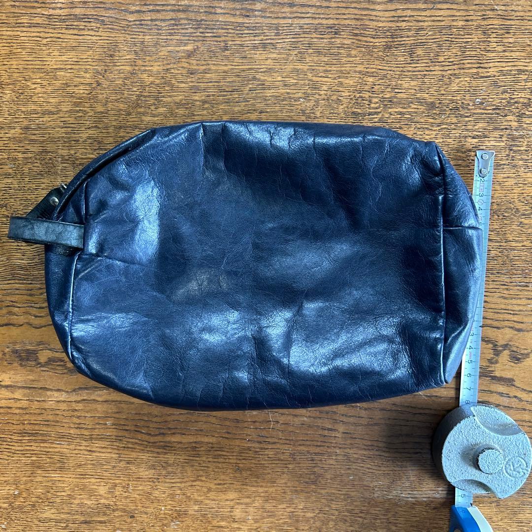 美品）m0851 レザー クラッチ／ポーチ ネイビー 約25cm