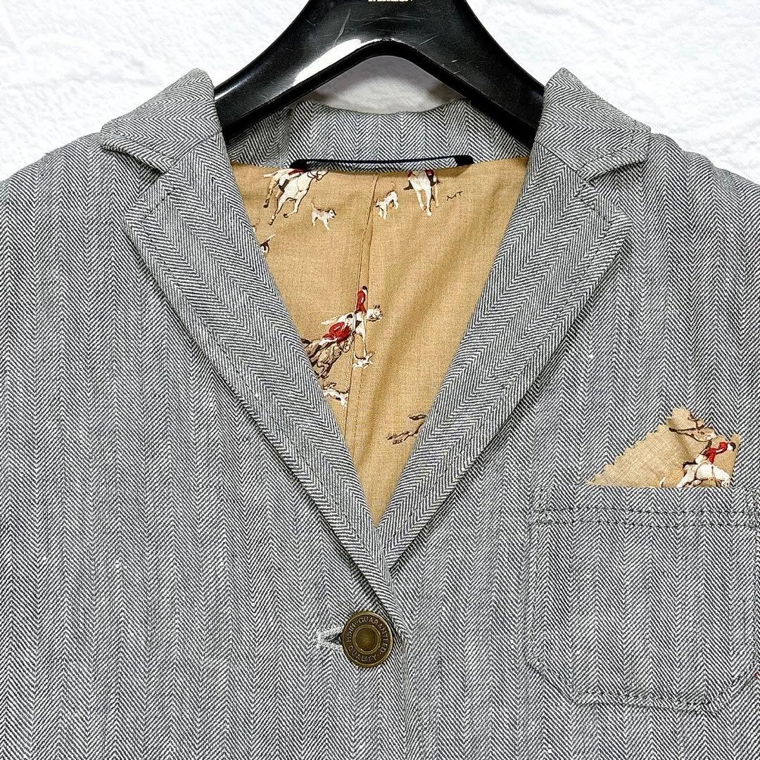 ✨美品✨みなとのてんらんかい　リネン　ロングコート　ホース柄　ヘリンボーン　近年