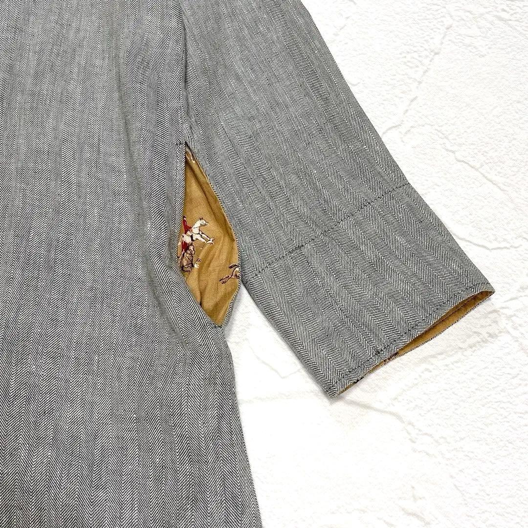 ✨美品✨みなとのてんらんかい　リネン　ロングコート　ホース柄　ヘリンボーン　近年