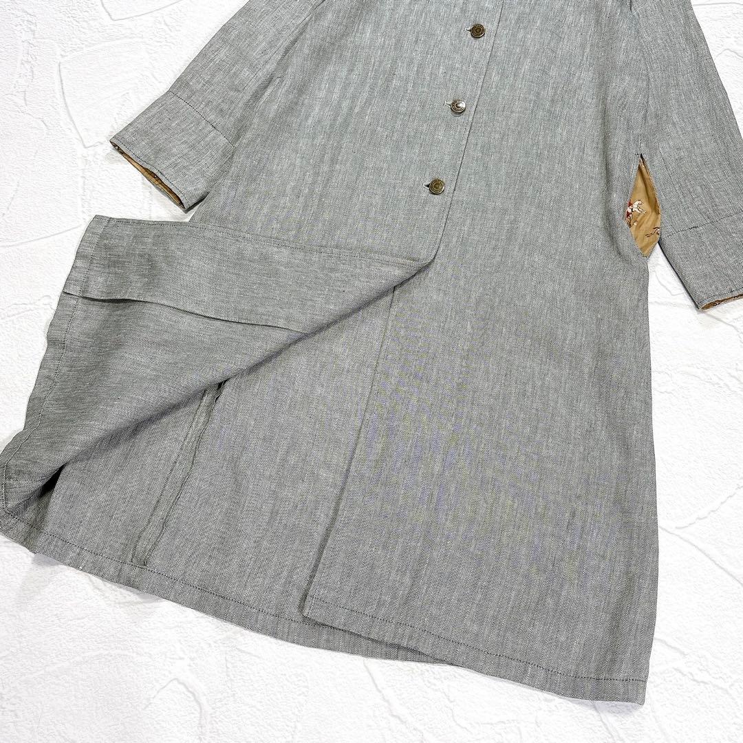 ✨美品✨みなとのてんらんかい　リネン　ロングコート　ホース柄　ヘリンボーン　近年