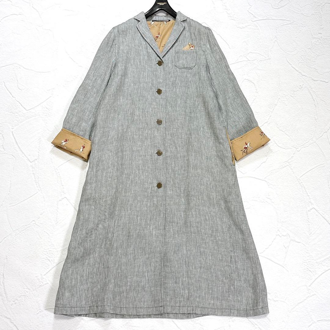 ✨美品✨みなとのてんらんかい　リネン　ロングコート　ホース柄　ヘリンボーン　近年