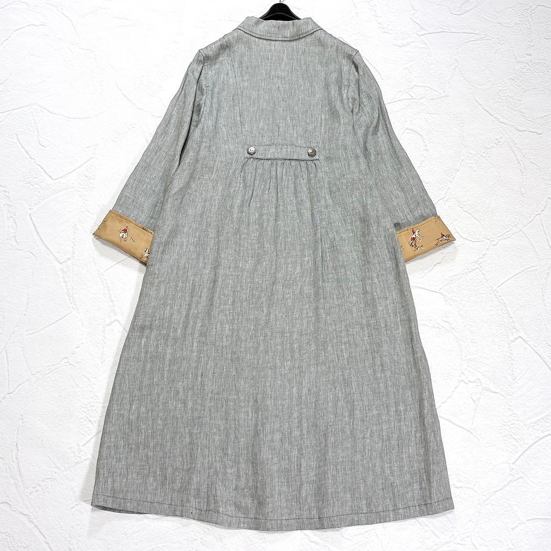 ✨美品✨みなとのてんらんかい　リネン　ロングコート　ホース柄　ヘリンボーン　近年