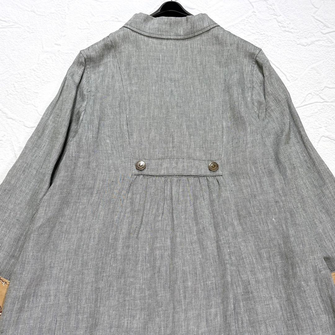 ✨美品✨みなとのてんらんかい　リネン　ロングコート　ホース柄　ヘリンボーン　近年