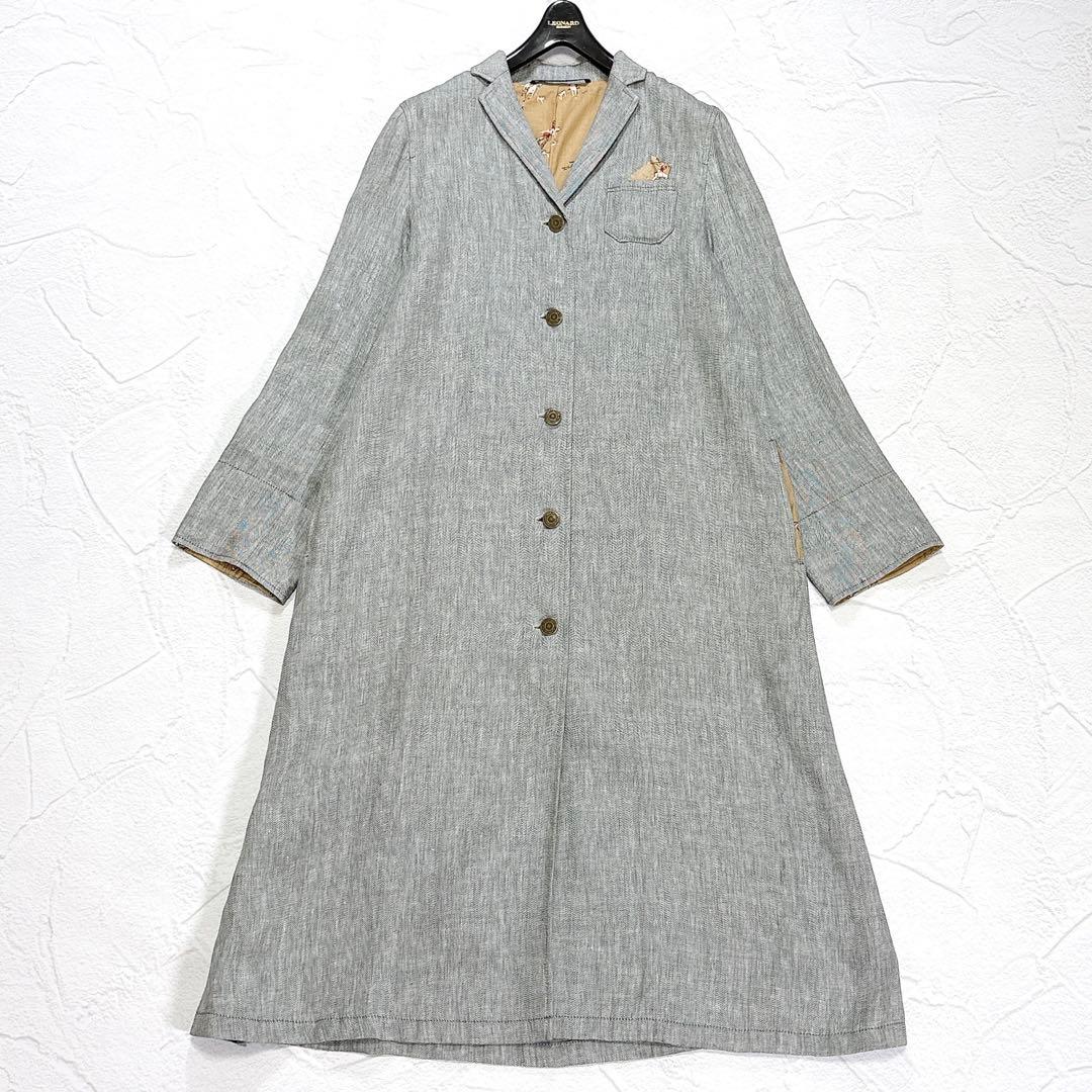 ✨美品✨みなとのてんらんかい　リネン　ロングコート　ホース柄　ヘリンボーン　近年