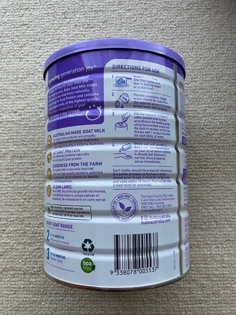 bubs Easy-digest goat milk 800g×2缶