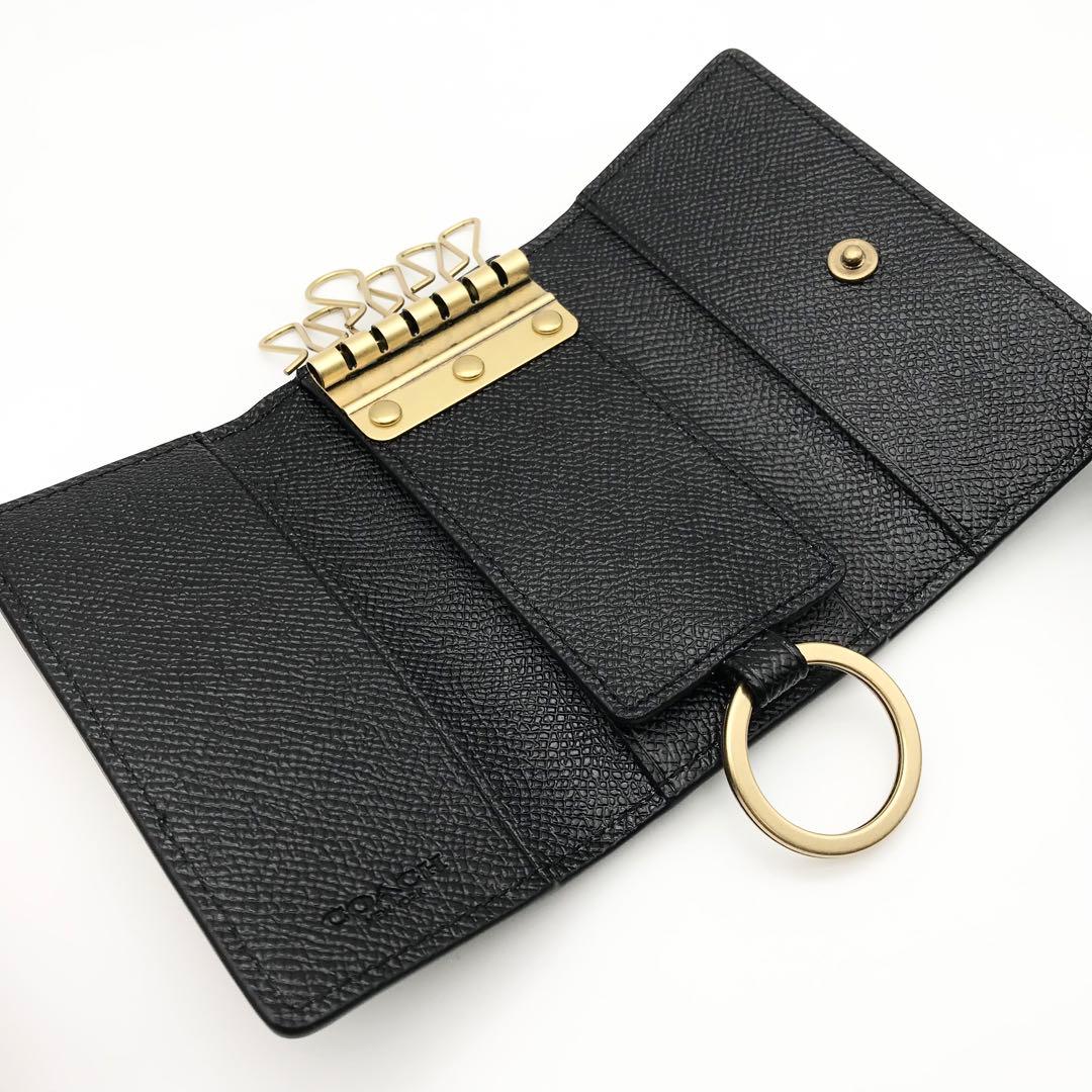 COACH 大人気！ 6リングキーケース ブラック クロスグレインレザー 新品