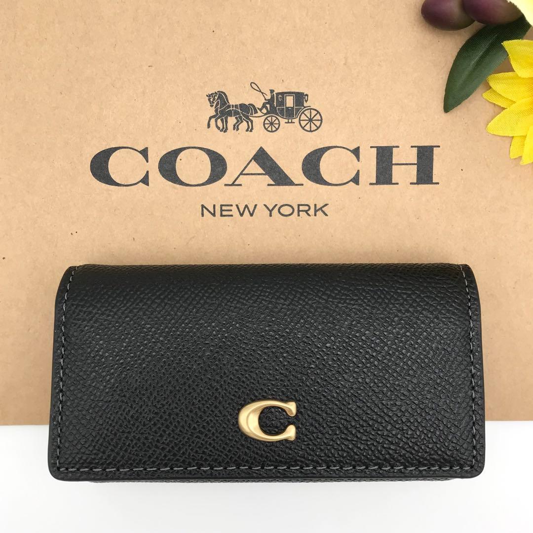 COACH 大人気！ 6リングキーケース ブラック クロスグレインレザー 新品