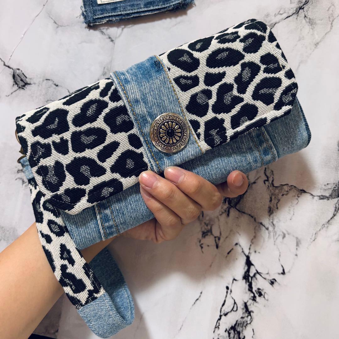 デニムリメイク　豹柄　財布
