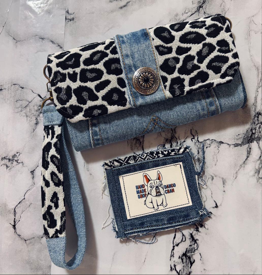 デニムリメイク　豹柄　財布