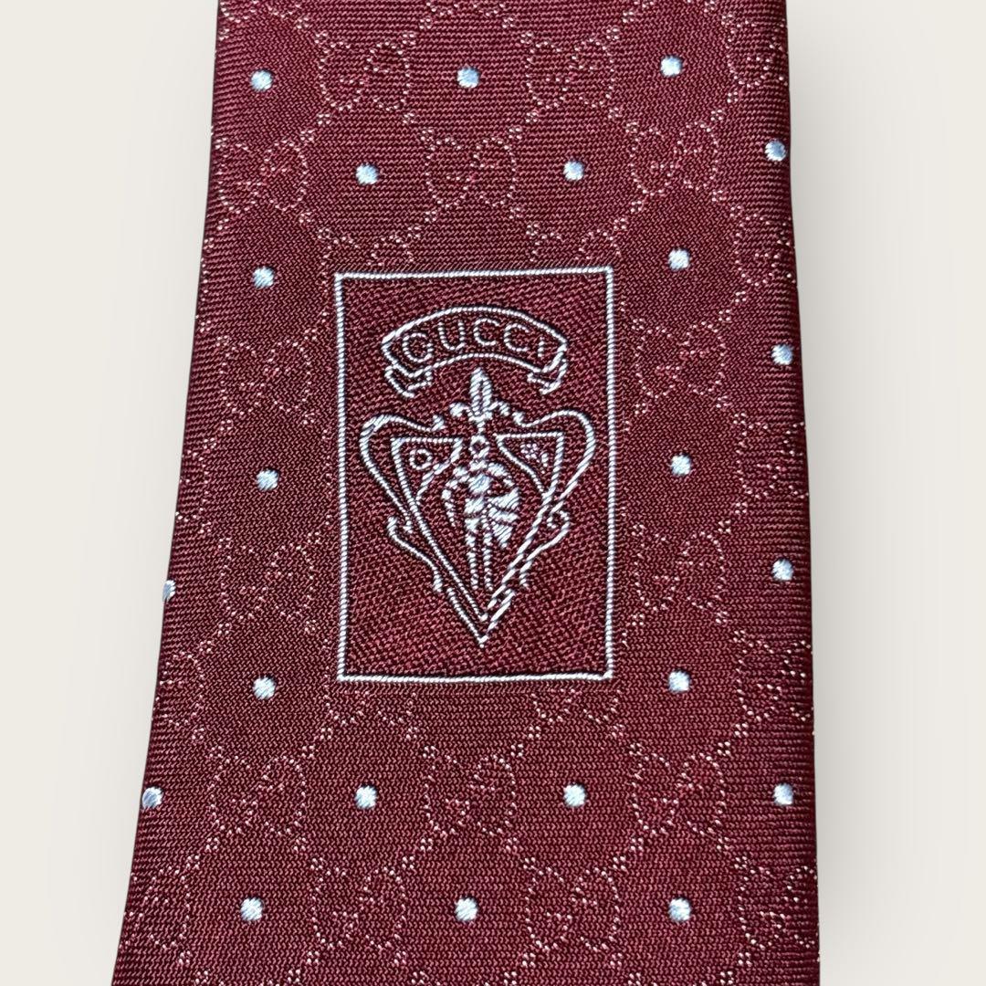 新品 GUCCI 高級シルク ネクタイ GG柄 ドット ボルドー タグ付