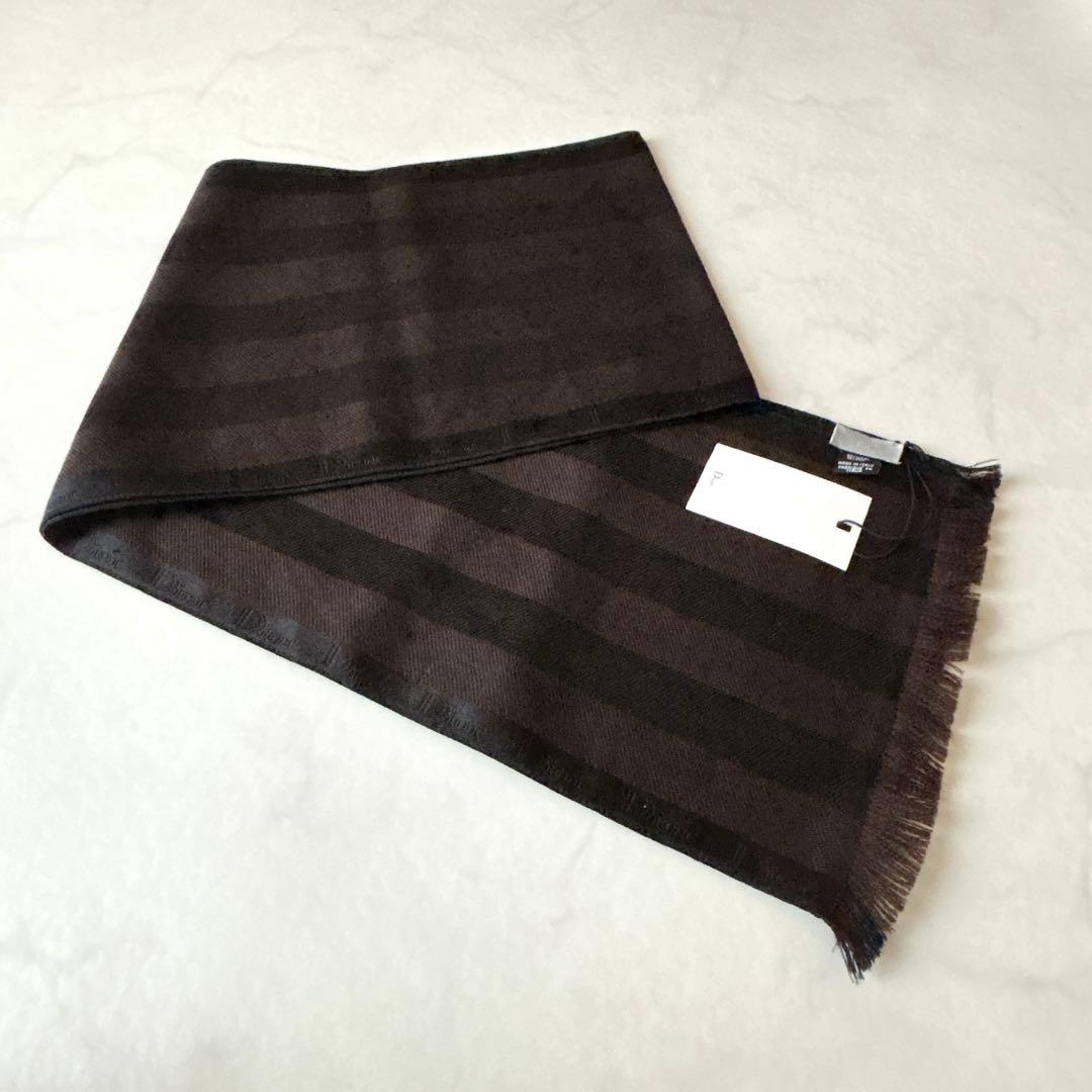 未使用 ディオールオム シルク混 マフラー Diorロゴライン ストライプ