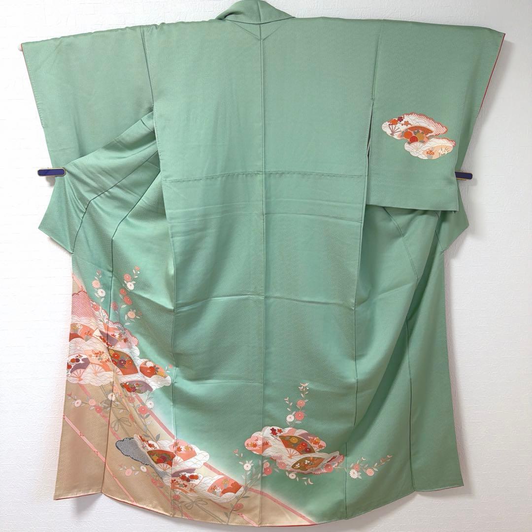 492 訪問着フルセット 正絹 ミントグリーン 淡緑 金彩 暈し染め フォーマル