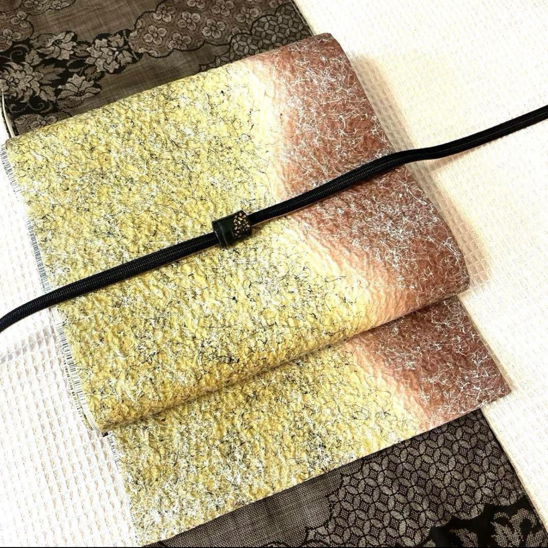 本場奄美大島紬 古代染泥染 雲取り 焦げ茶ブラック 証紙有り しつけ付き