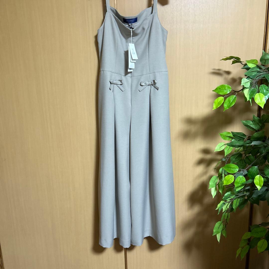 エムズグレイシー リボン付きベージュサロペット 38サイズ 2025年製