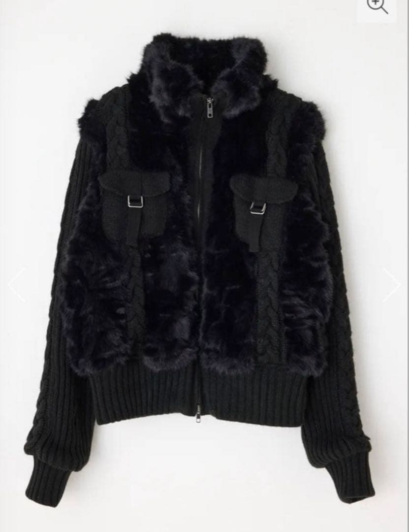 LAGUA GEM CABLE KNIT FAUX FUR ブルゾン 黒