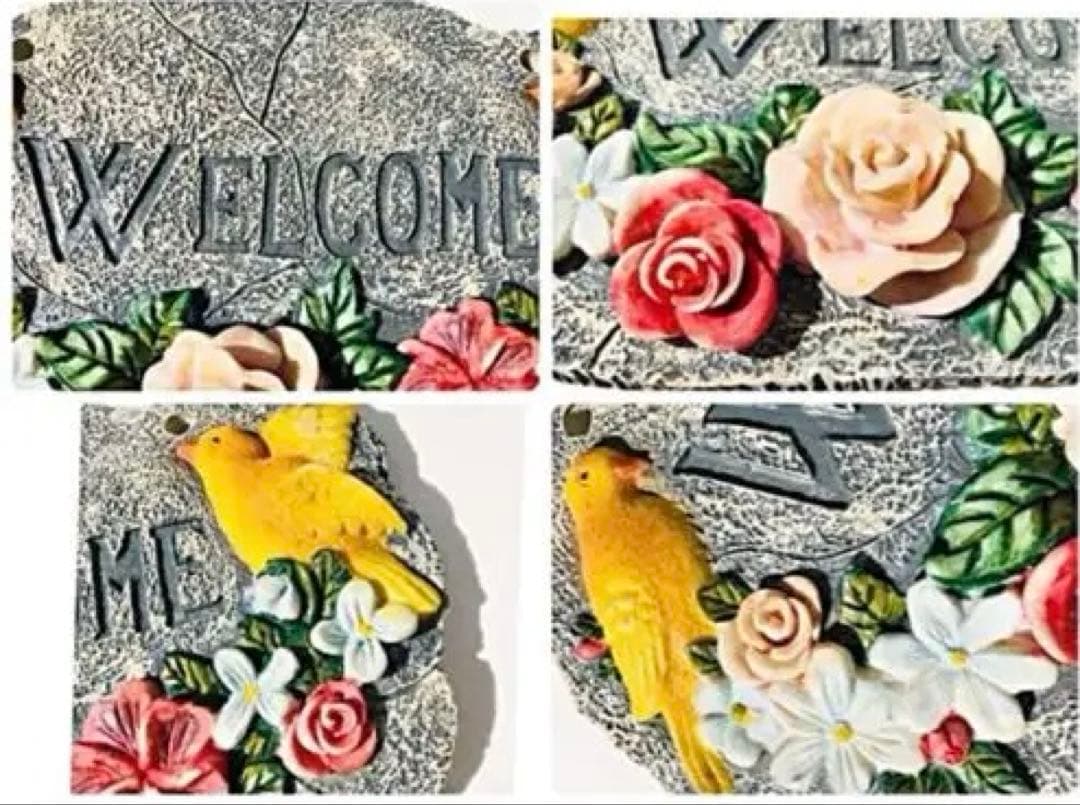 未使用◆レトロ/アンティーク/ビンテージ◆ウエルカムボード小鳥◆立体◆陶器⁉️石⁉️