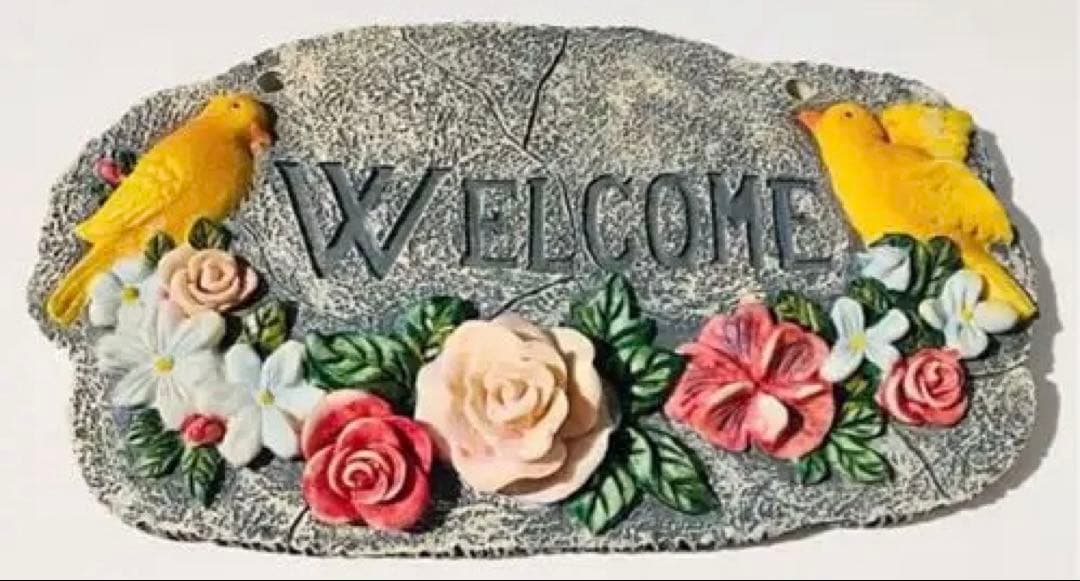 未使用◆レトロ/アンティーク/ビンテージ◆ウエルカムボード小鳥◆立体◆陶器⁉️石⁉️