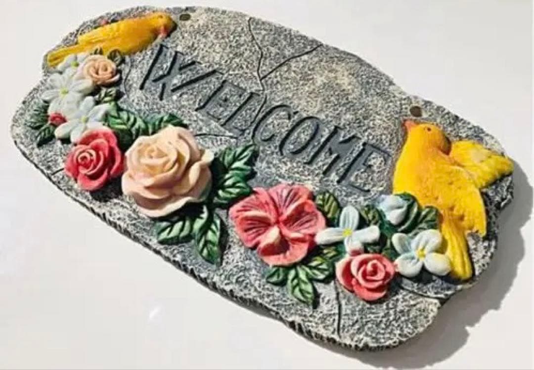 未使用◆レトロ/アンティーク/ビンテージ◆ウエルカムボード小鳥◆立体◆陶器⁉️石⁉️