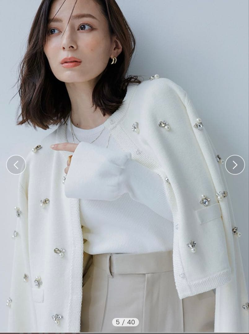 anuans ビジューニットジャケット アイボリー