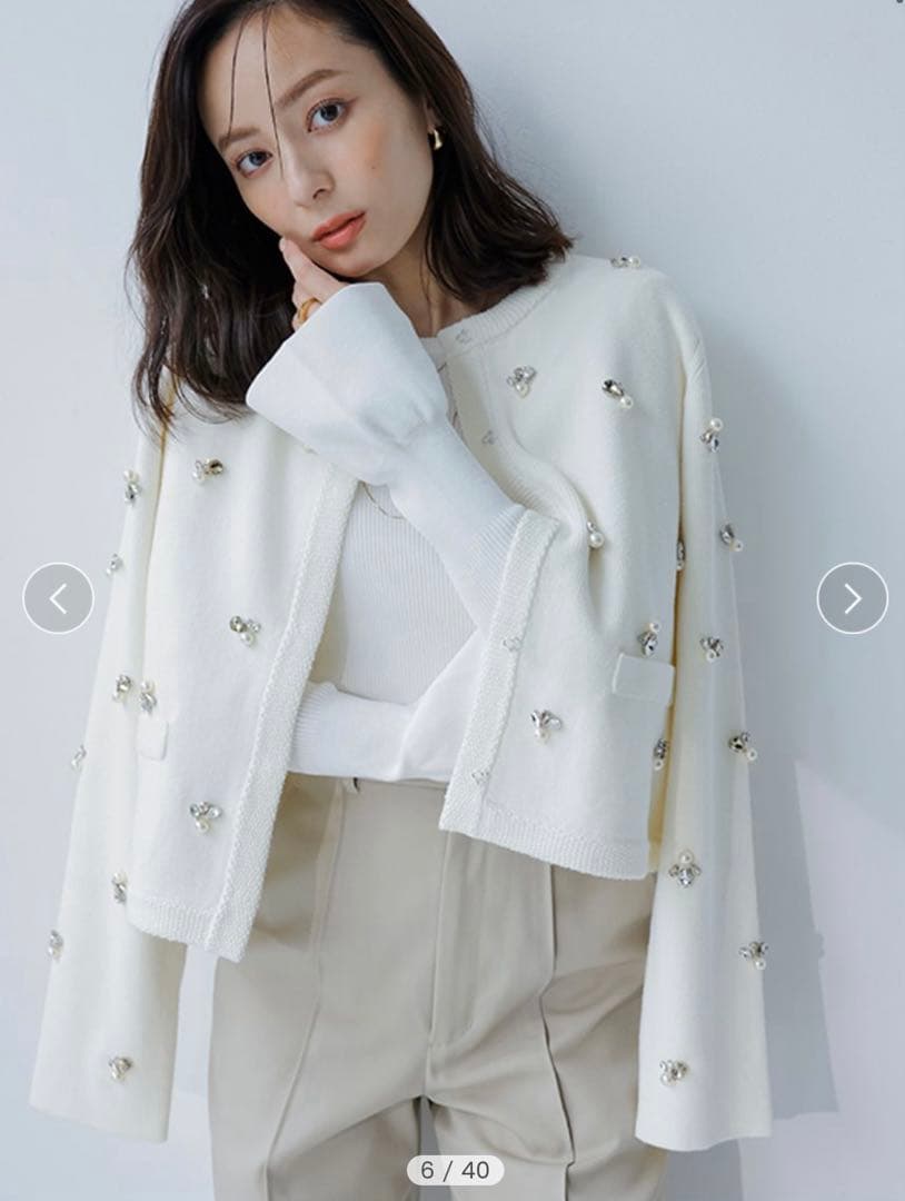 anuans ビジューニットジャケット アイボリー