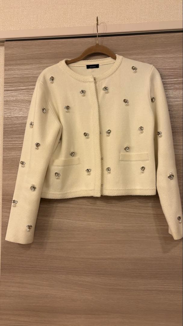 anuans ビジューニットジャケット アイボリー