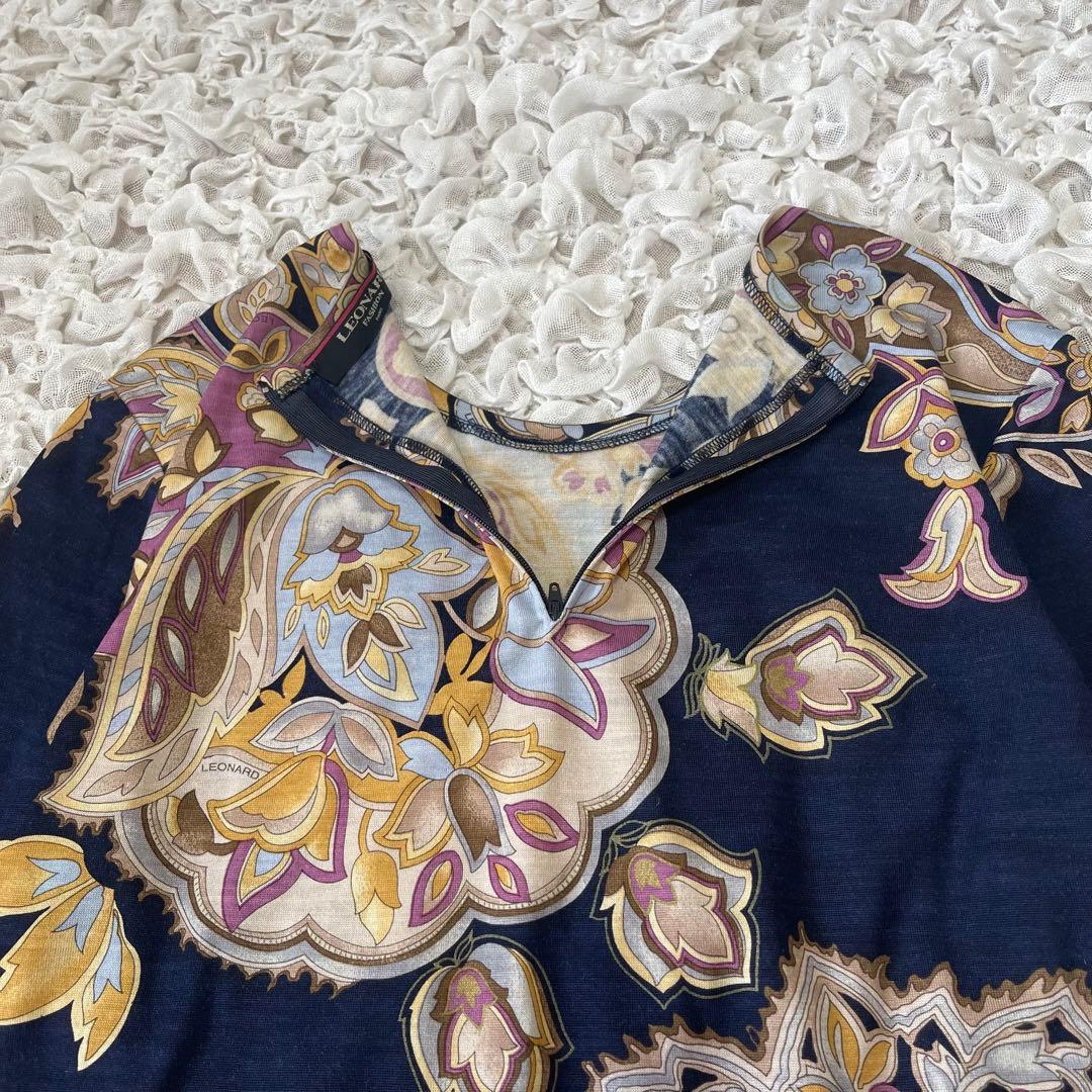 レオナール LEONARD カットソー 長袖 毛 絹 日本製 L ペイズリー