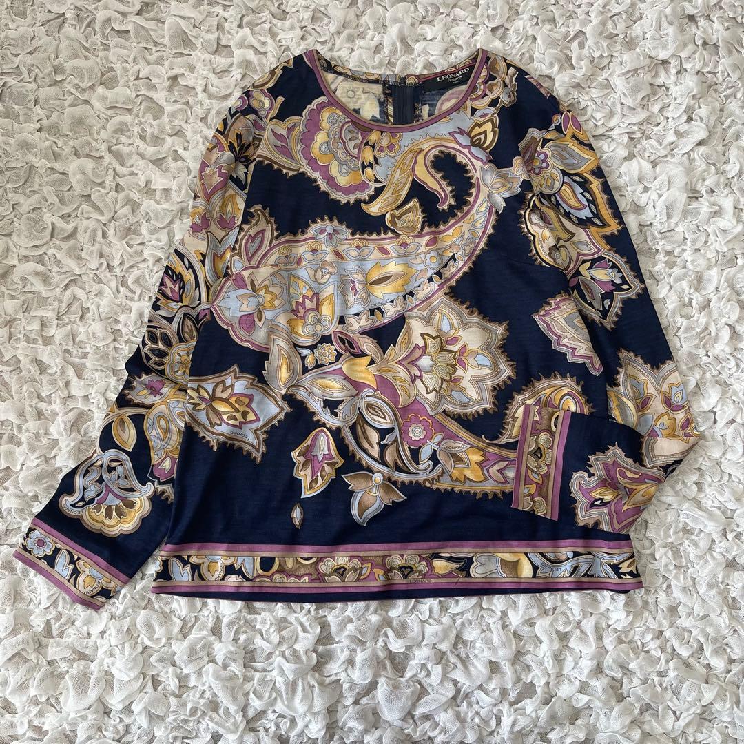 レオナール LEONARD カットソー 長袖 毛 絹 日本製 L ペイズリー