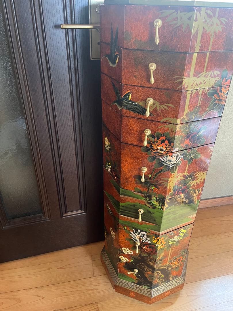 花鳥装飾の八角形引き出し