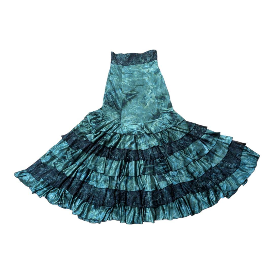 フラメンコ ツーピース ドレス グリーン レース フリル ナジャハウス Mサイズ