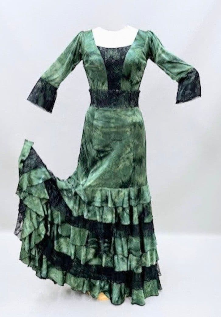 フラメンコ ツーピース ドレス グリーン レース フリル ナジャハウス Mサイズ