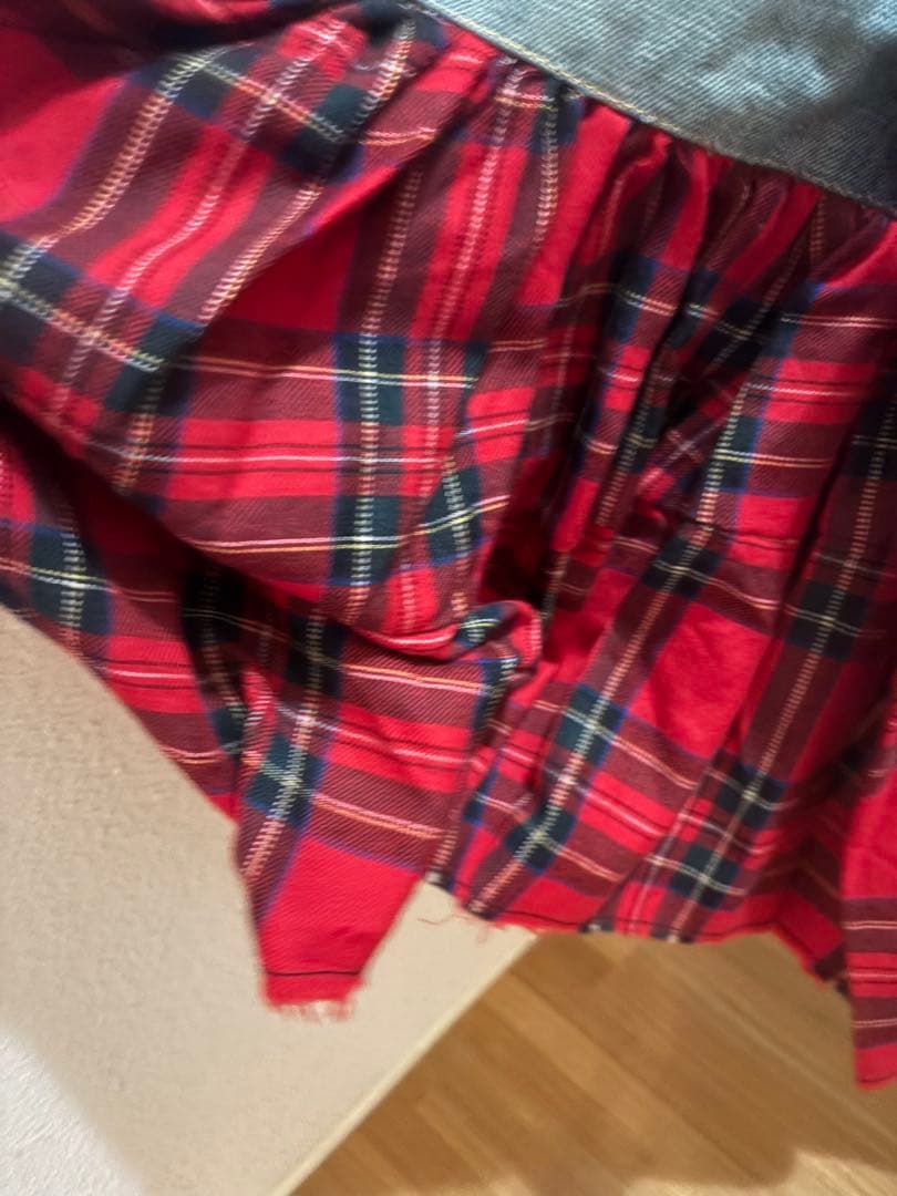 ジュンヤワタナベ　デニム　チェック　スカート 再構築　リメイク　バルーン