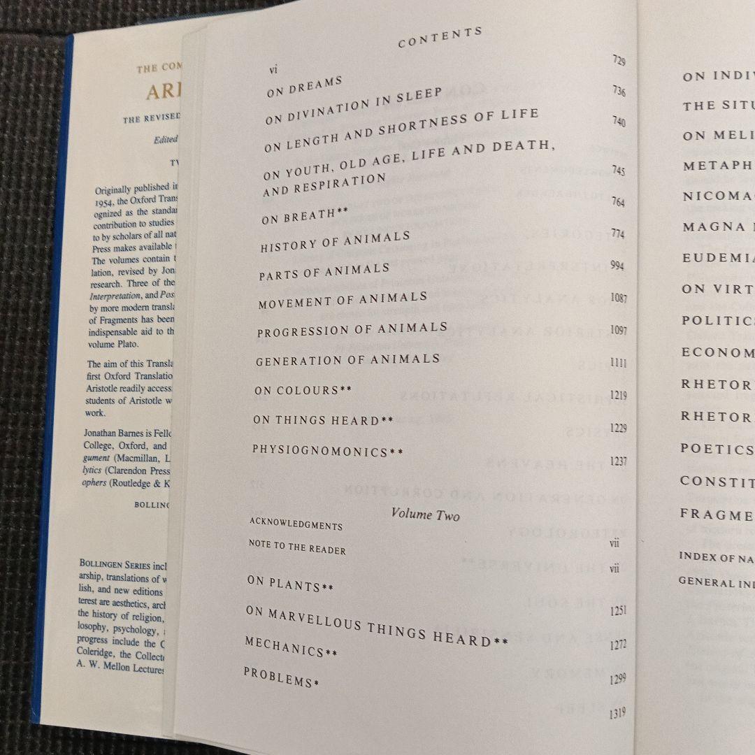 洋書 The Complete Works of Aristotle 1-2