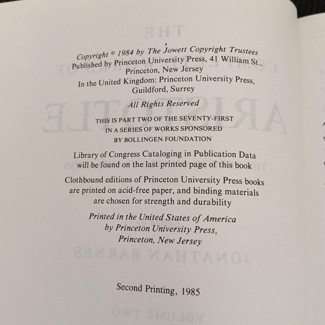 洋書 The Complete Works of Aristotle 1-2