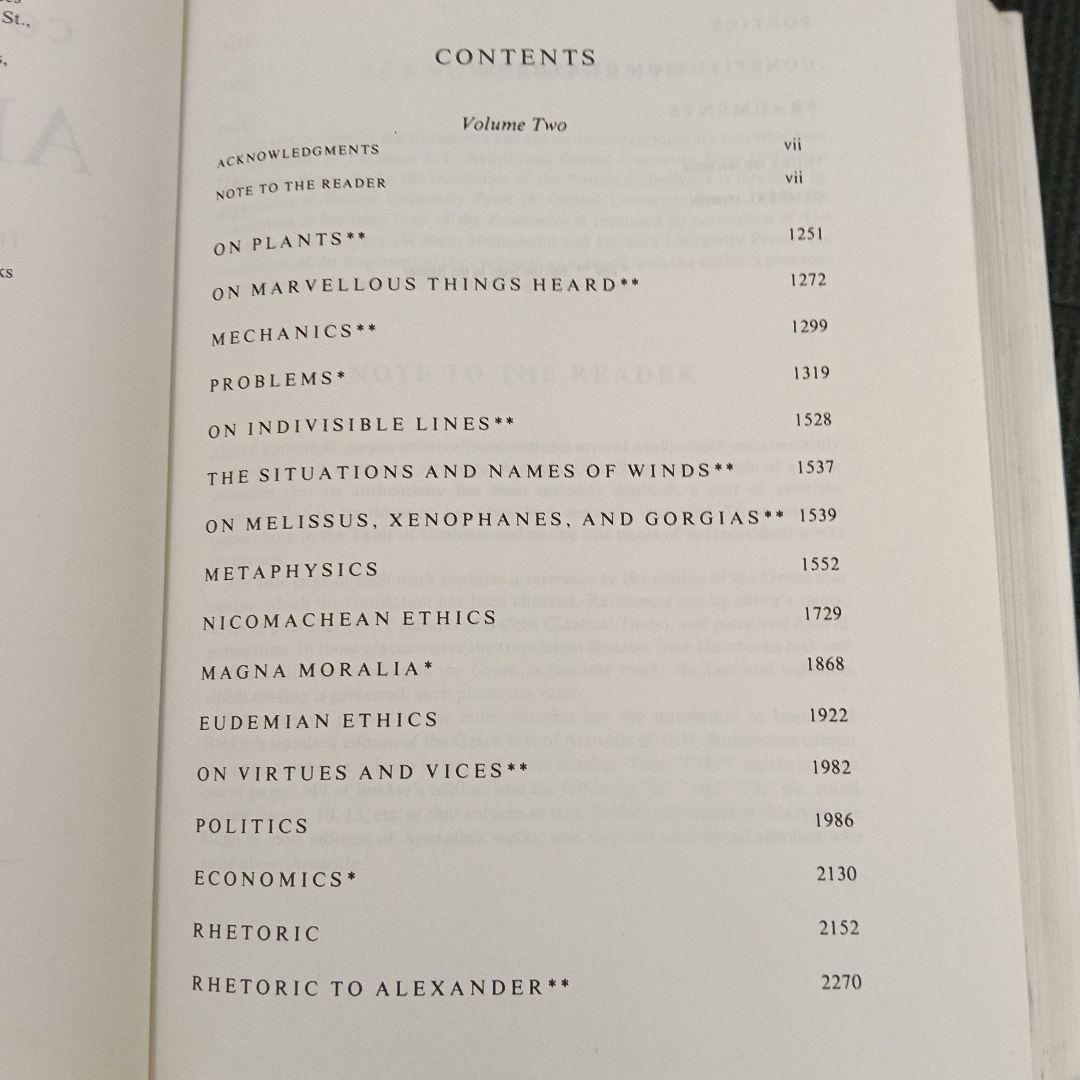 洋書 The Complete Works of Aristotle 1-2