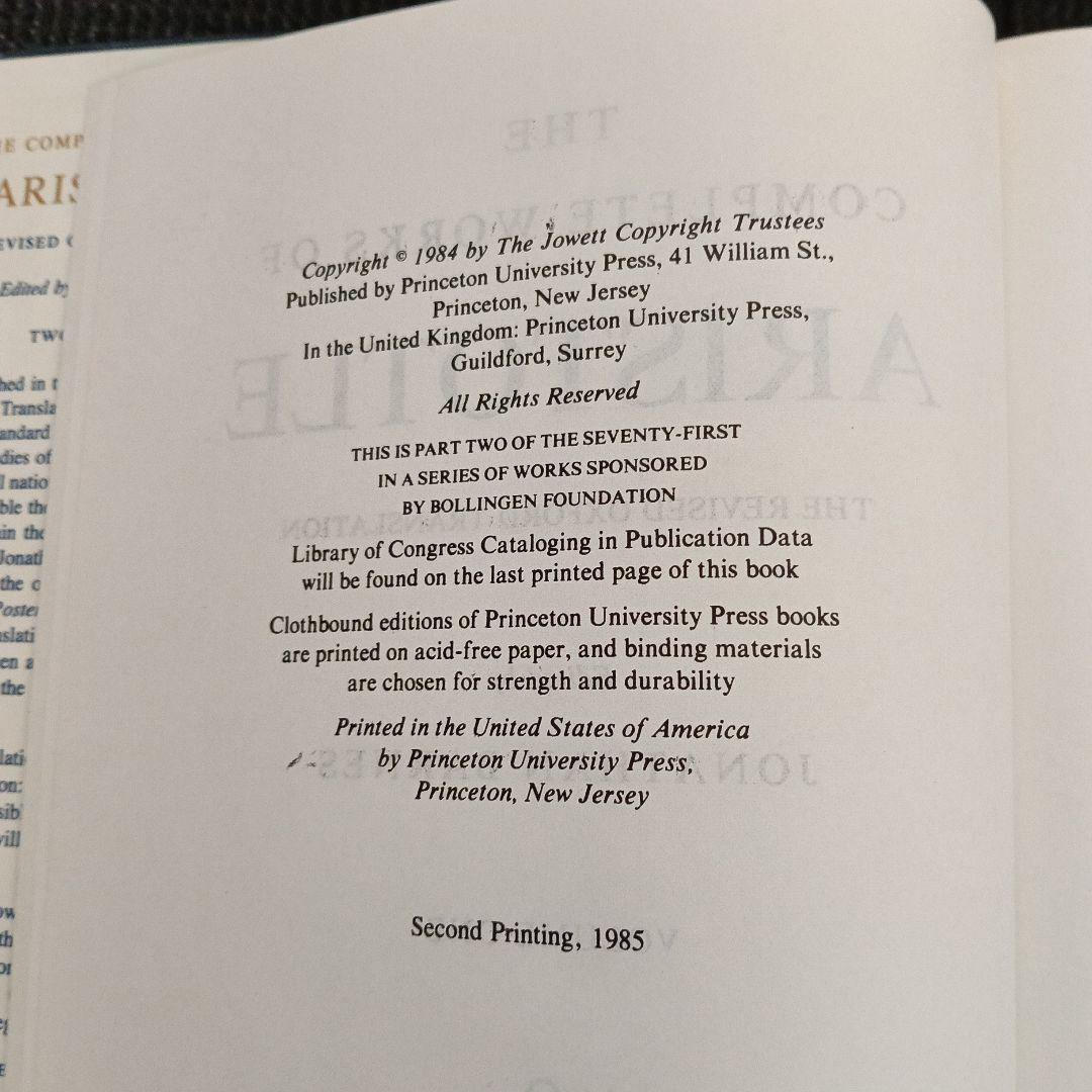 洋書 The Complete Works of Aristotle 1-2