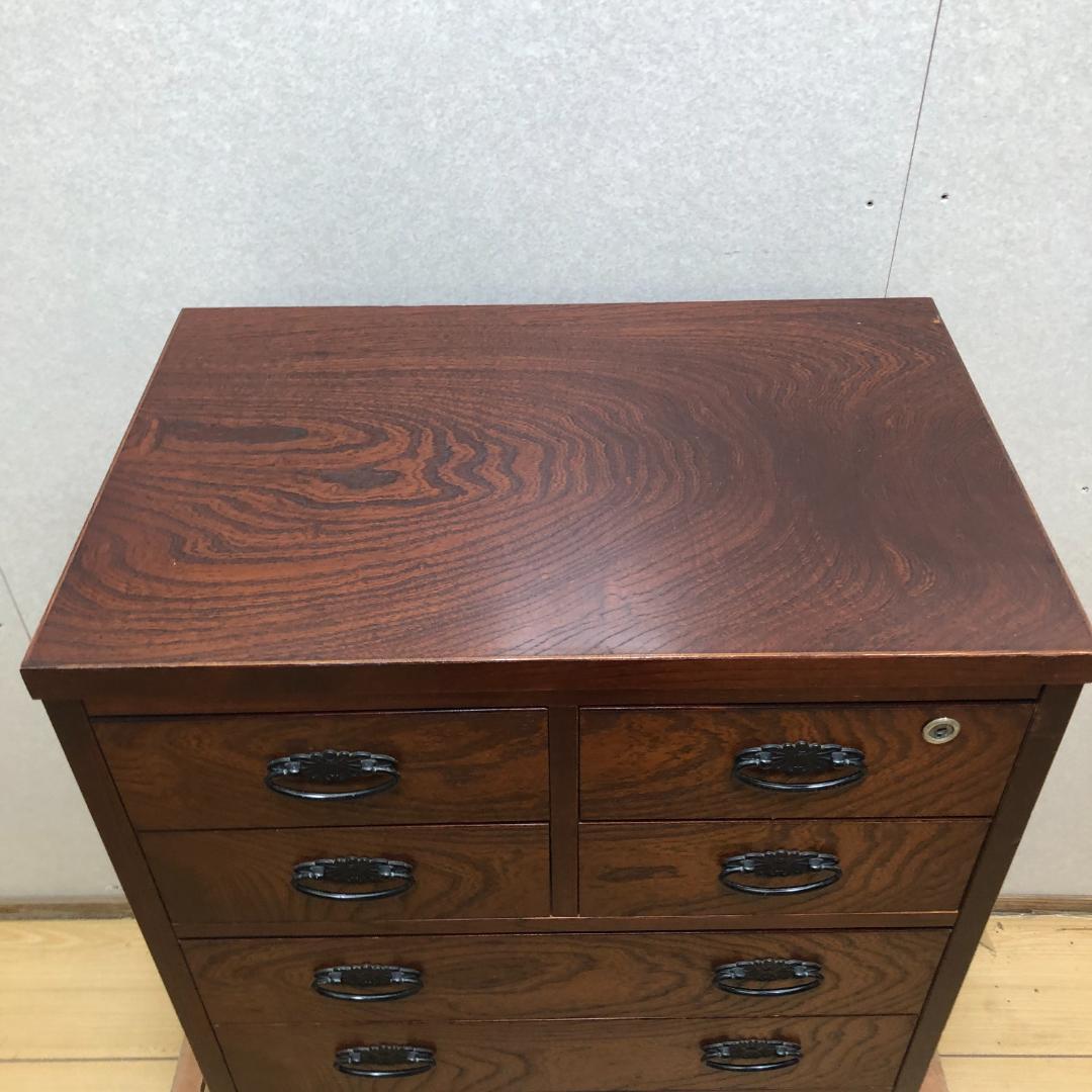 送料無料 和風民芸調 整理タンス 鍵付きチェスト 天然木 木目 250720-