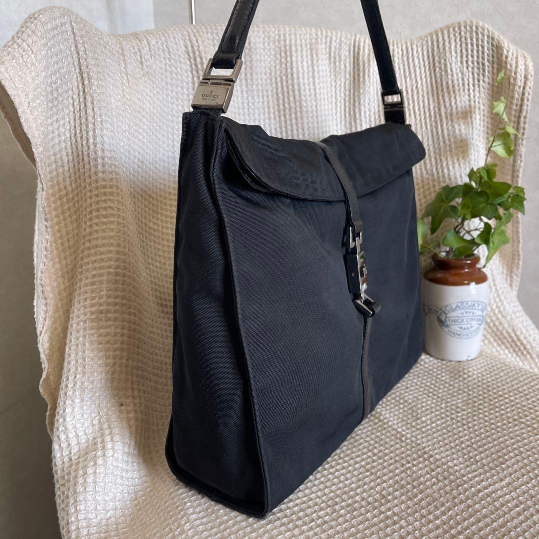◇ GUCCI グッチ ワンショルダーバッグ ナイロン×レザー ブラック ◇