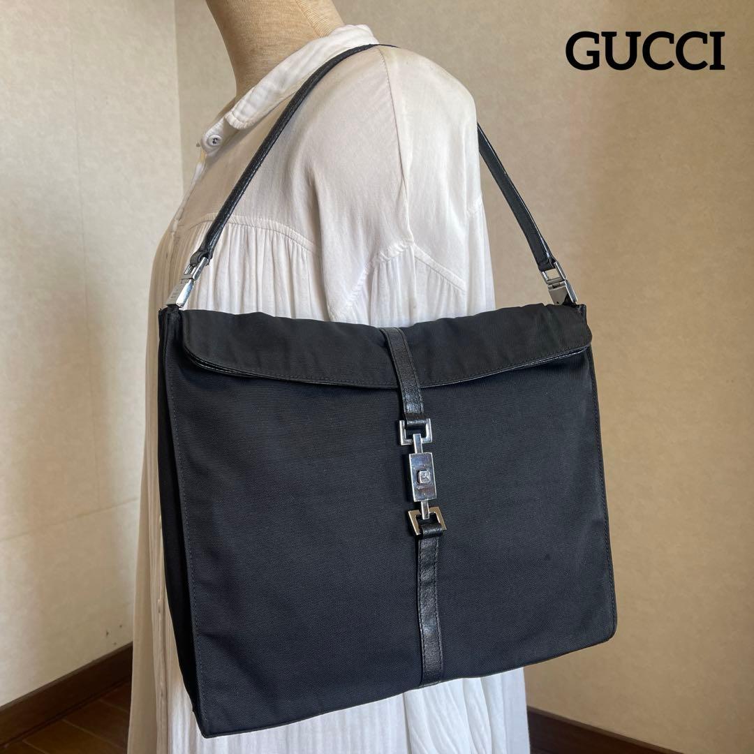 ◇ GUCCI グッチ ワンショルダーバッグ ナイロン×レザー ブラック ◇