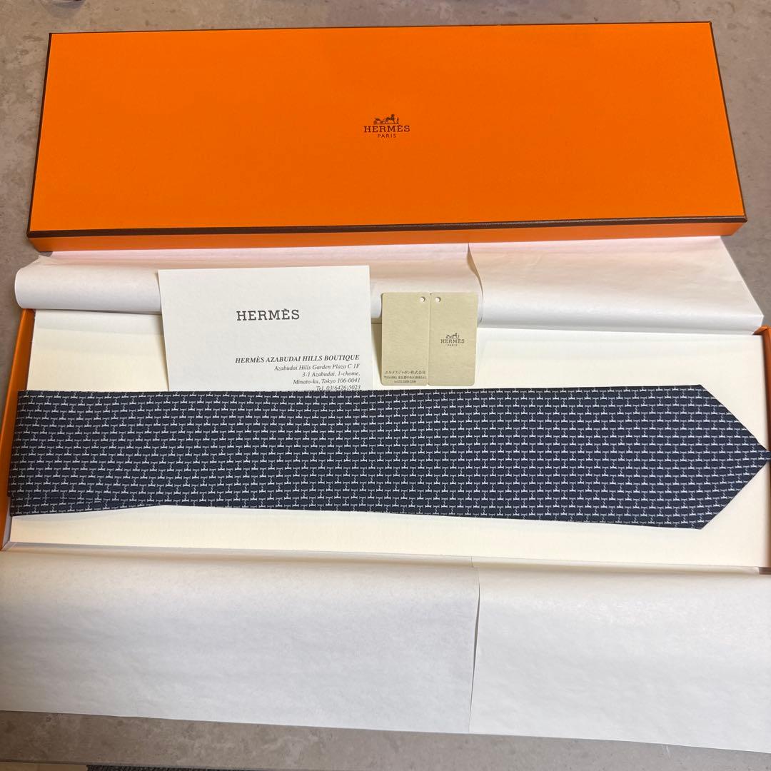 エルメス　ネクタイ　ネイビー　H柄　新品未使用