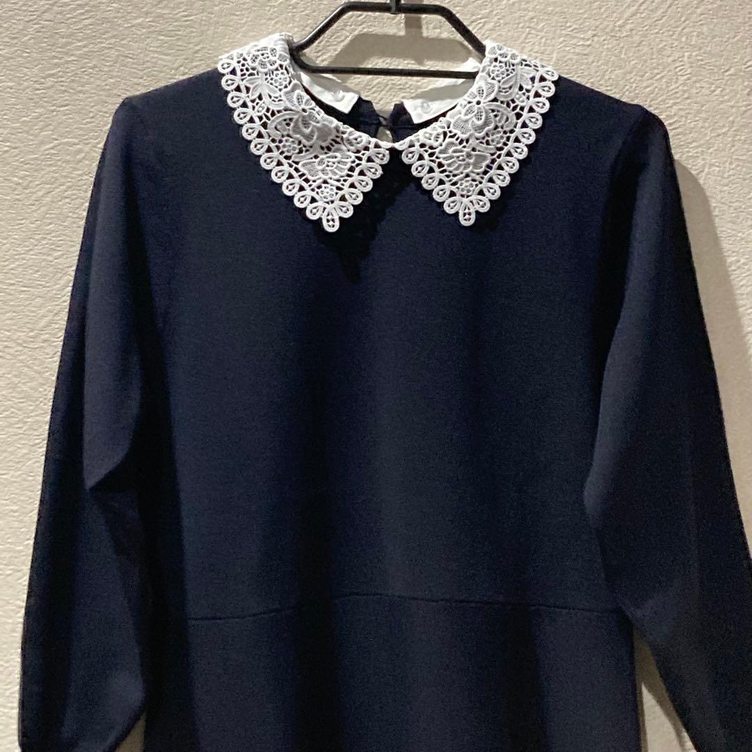 【美品｜定価13,970円】レース襟付き長袖ニットワンピース