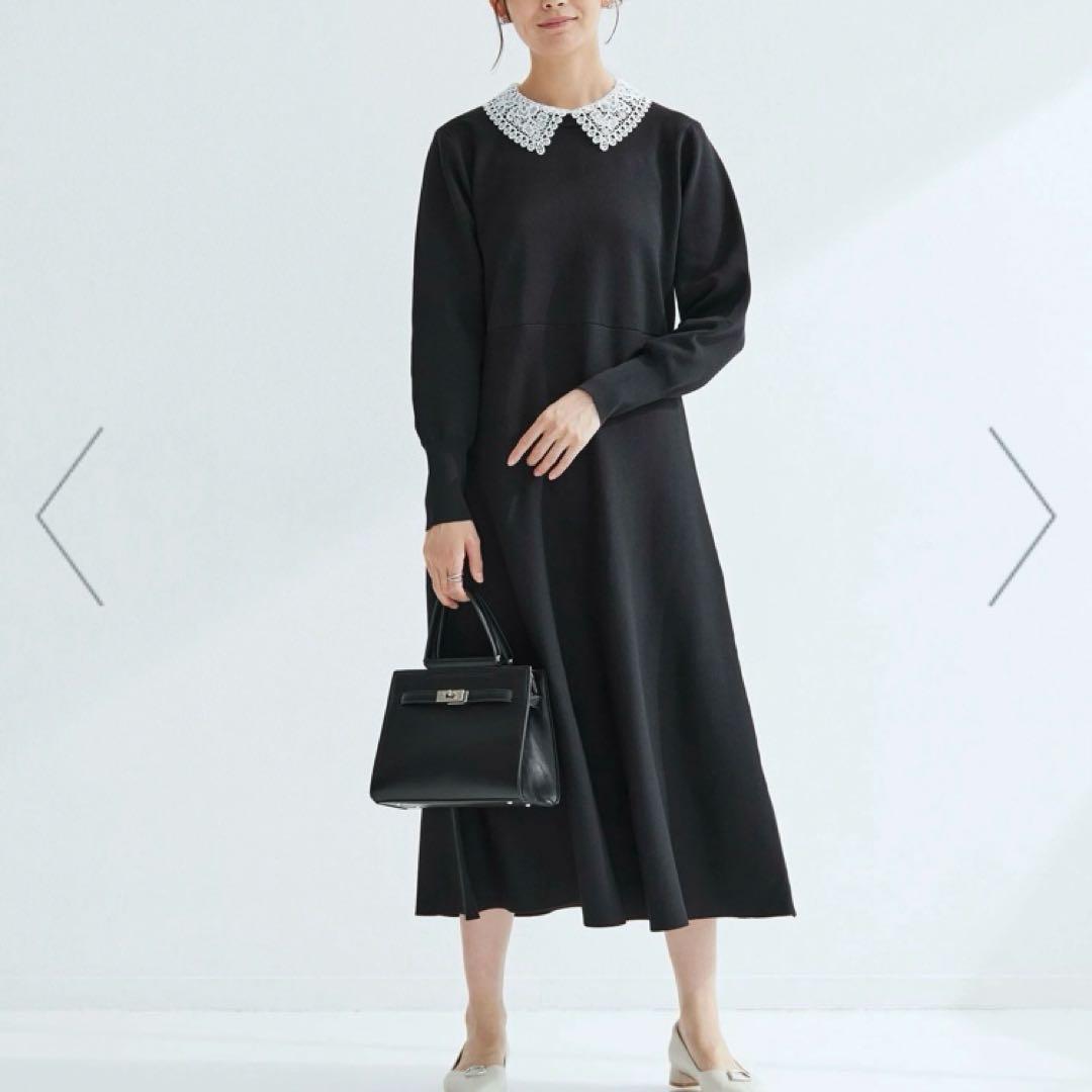 【美品｜定価13,970円】レース襟付き長袖ニットワンピース