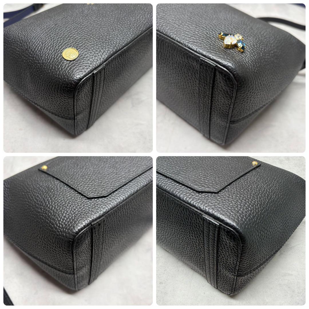 A.D.M.J. 日本製 シュリンクレザー Beeビジュー ショルダーバッグ 黒