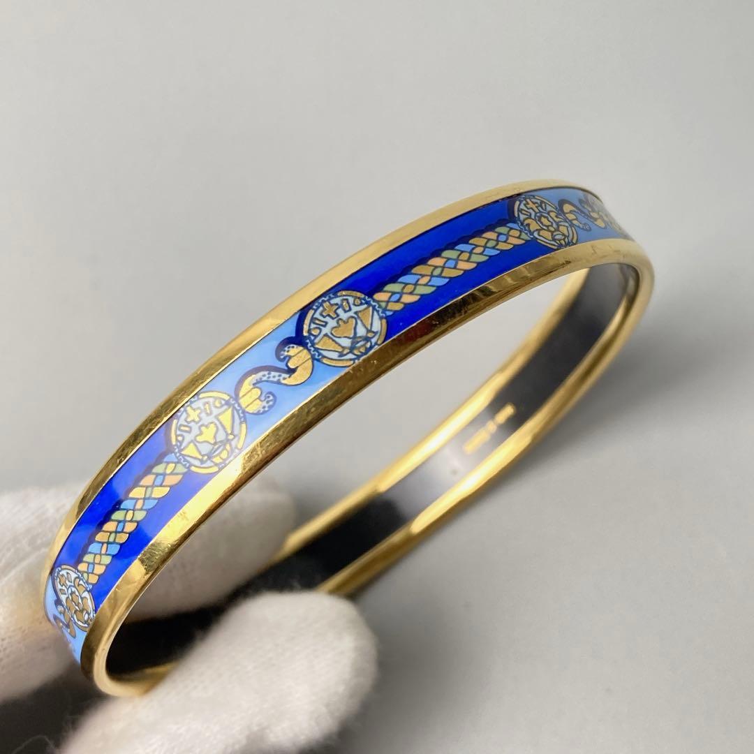 美品 HERMES エマイユ バングル PM ブレスレット ブルー 七宝焼き