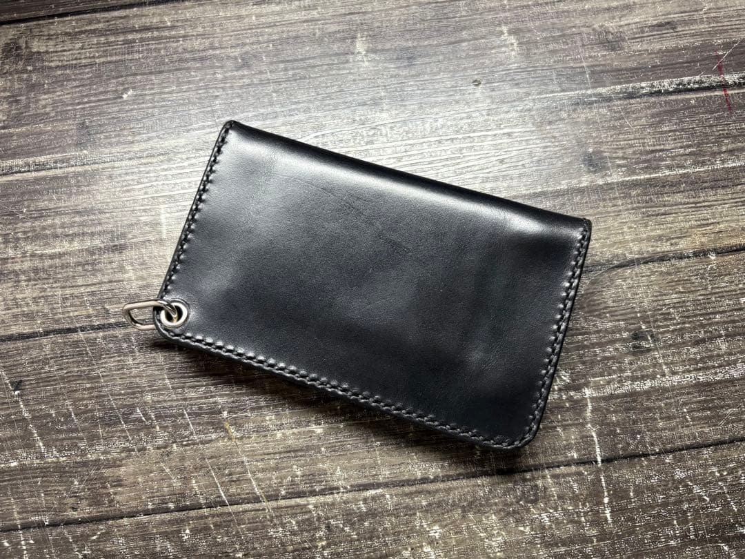 HORWEENクロムエクセルレザー　ストーンスタッズミドルトラッカーウォレット