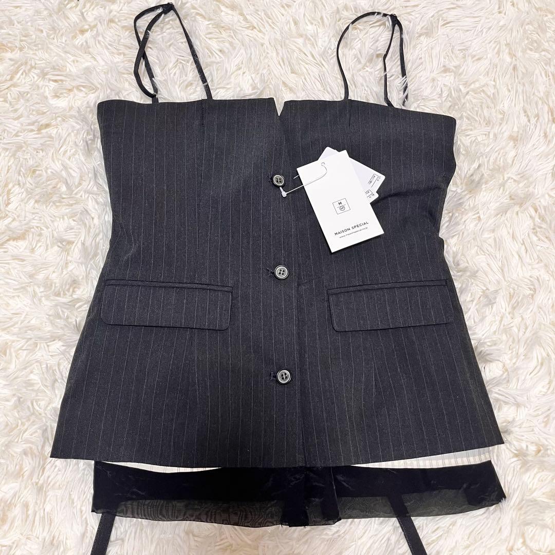 新品　メゾンスペシャル　リバーシブルビスチェ ストライプ柄　グレー　シアー　24