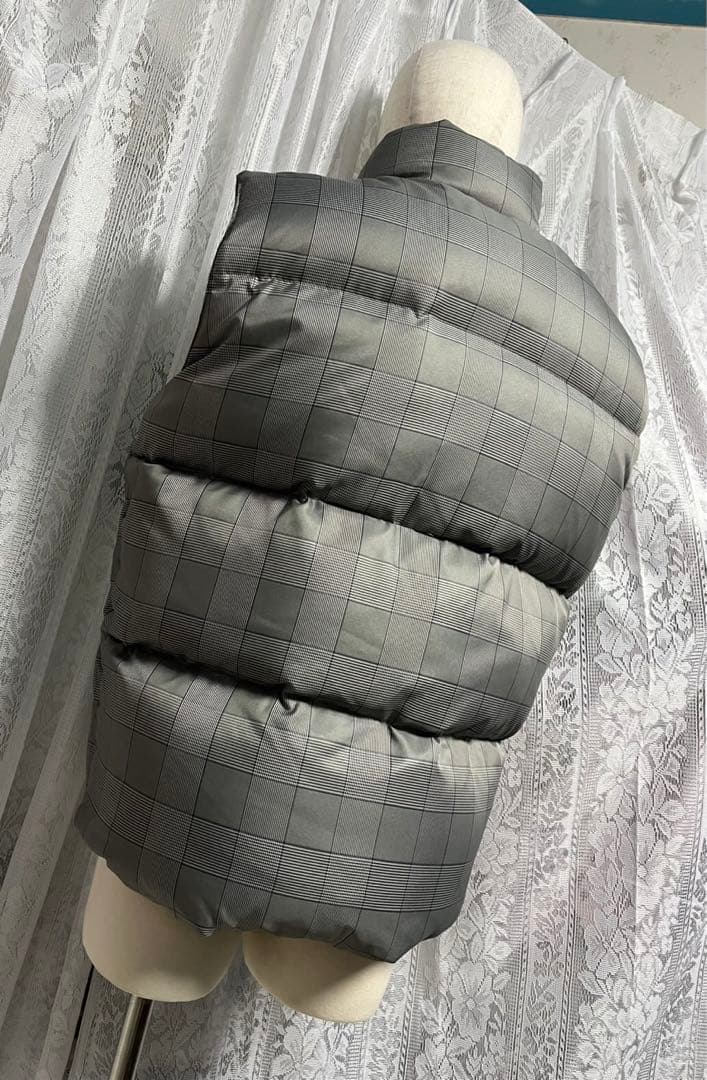   ダウンベスト　肉厚　刺繍ロゴ　チェック柄　XL