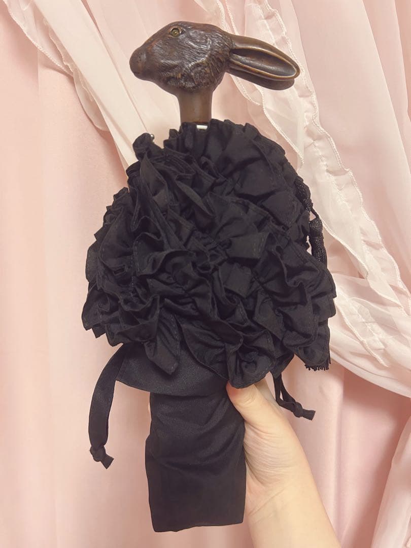 ✨️Guy de Jeanうさぎ折りたたみ傘 フリル仕様 雨晴兼用 ブラック✨️