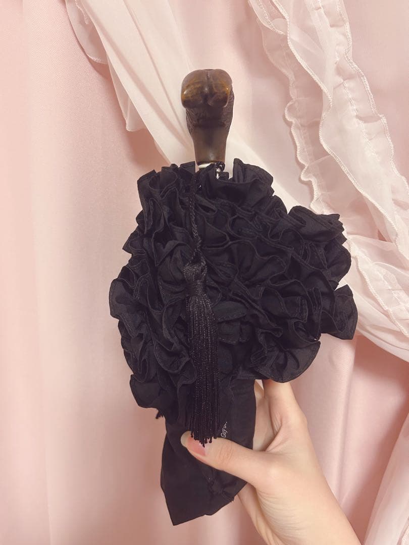 ✨️Guy de Jeanうさぎ折りたたみ傘 フリル仕様 雨晴兼用 ブラック✨️