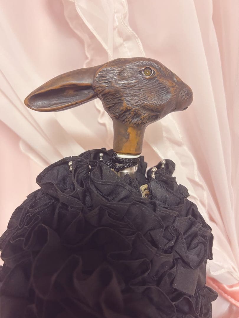 ✨️Guy de Jeanうさぎ折りたたみ傘 フリル仕様 雨晴兼用 ブラック✨️