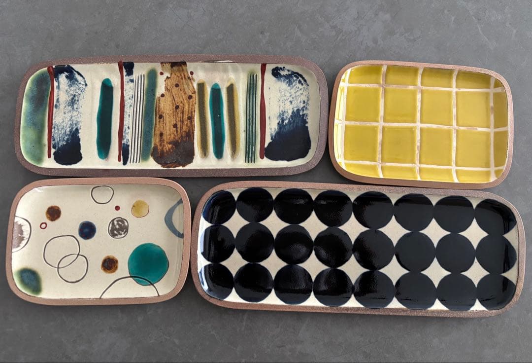 やちむん　一翠窯　陶器製長方形皿4枚セット